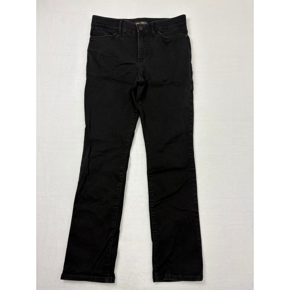 Lee Women Regular Fit Straight Leg Mid Rise Black Jeans Flex Motion Size 14M